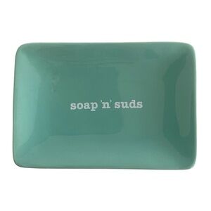 Soap ‘n’ Suds Aqua Ceramic Soap Dish Bathroom Accessory Rectangular Tray NEW